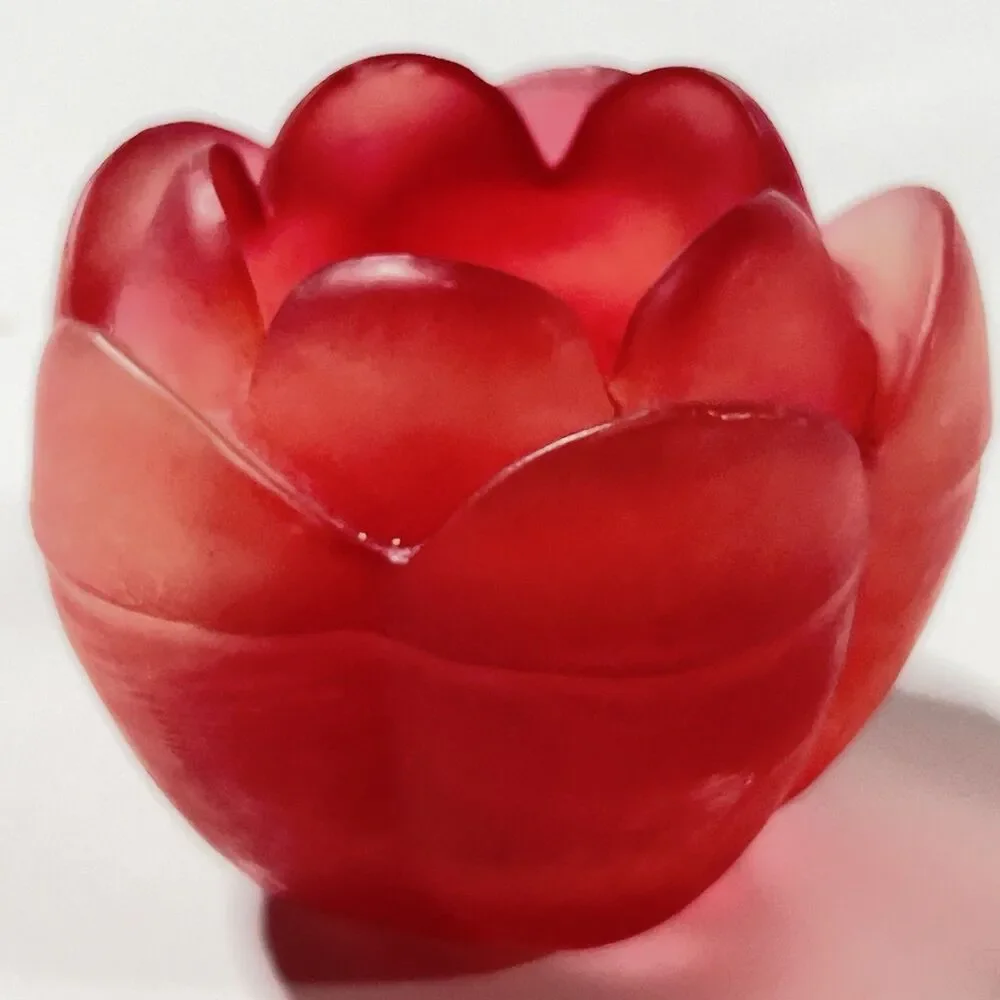 Vintage Frosted Red Lotus Viking Glass Candle Holder
